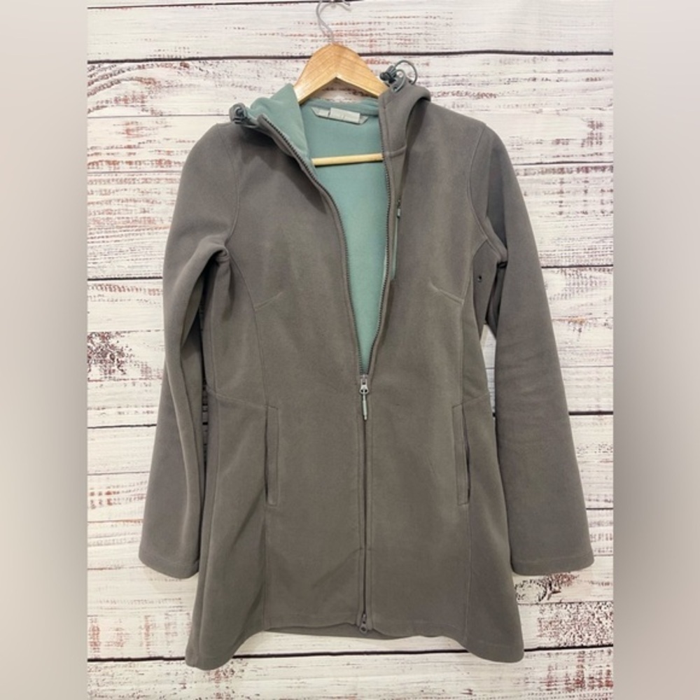 Athleta Womens Swara Fleece Jacket Size XS Gray‎ Blue Long Full Zip
